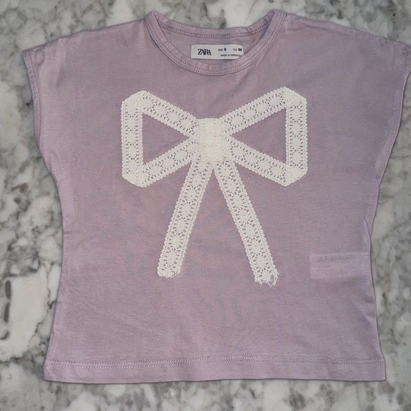 Zara Kids Short Sleeve Tees with Bow - Lavender and Cream Bundle 3Y - Picture 3 of 6